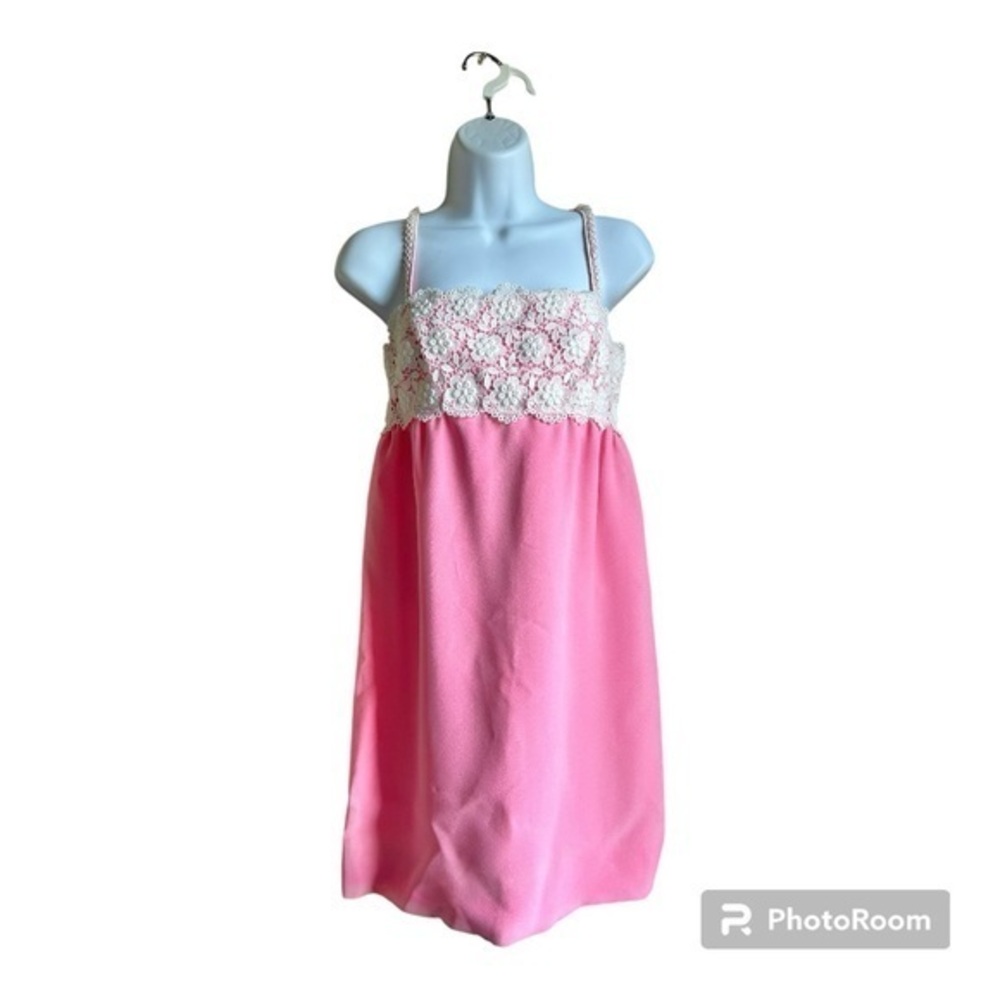 Neiman Marcus lanz original vintage lace crochet bubblegum pink dress 9
